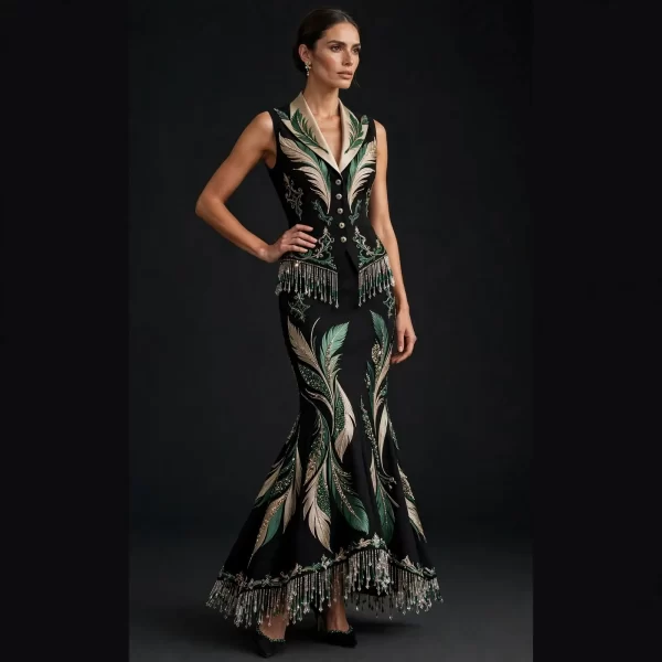 ExpensiveE  ExpensiveE  Rust Ivory Batik Leaf Splotch Draped Saree Wedding Gown with Bishop Sleeve and Batik Veil - ExpensiveE Edition