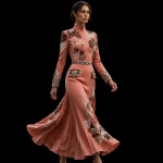 ExpensiveE  ExpensiveE  Ivory Champagne 3D Peony Bridal Saree with Pearl Scallop Trail - ExpensiveE Edition