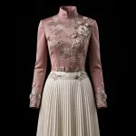 ExpensiveE  ExpensiveE  Rust Copper Gold Floral Brocade Corset Bridal Saree with Pearl Cape - ExpensiveE Edition