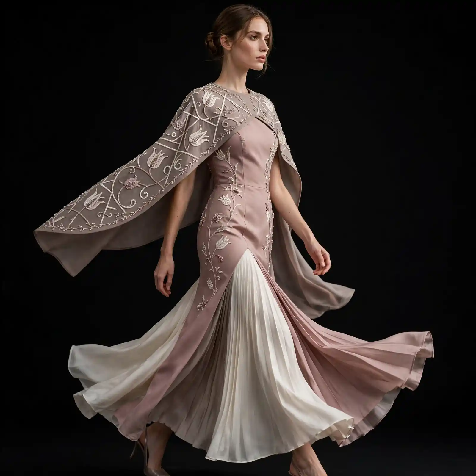 ExpensiveE ExpensiveE Crimson Red Lotus Floral Embroidered Mermaid Wedding Gown with Lace Cape Veil and Lotus Leaf Applique - ExpensiveE Edition