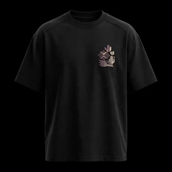 mens black desert bloom geometric cactus embroidered tshirt minimal