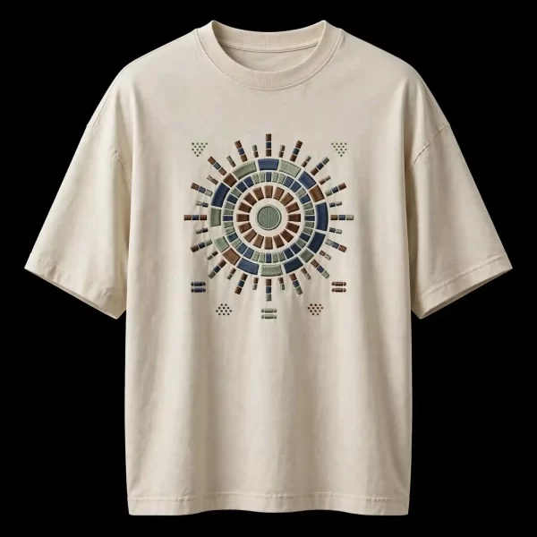 mens bone white sun mandala mosaic rope embroidered tshirt oversized