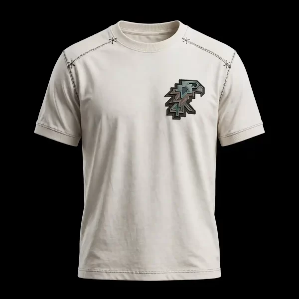 EAGLE PIXEL PATCH EMBROIDERED TEE - Cream Geometric Hawk Chest Patch T-Shirt - Buy cream off-white Embroidered T-Shirt Men Online