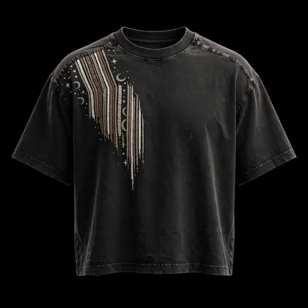 Men's Washed Black Celestial Embroidered T-Shirt