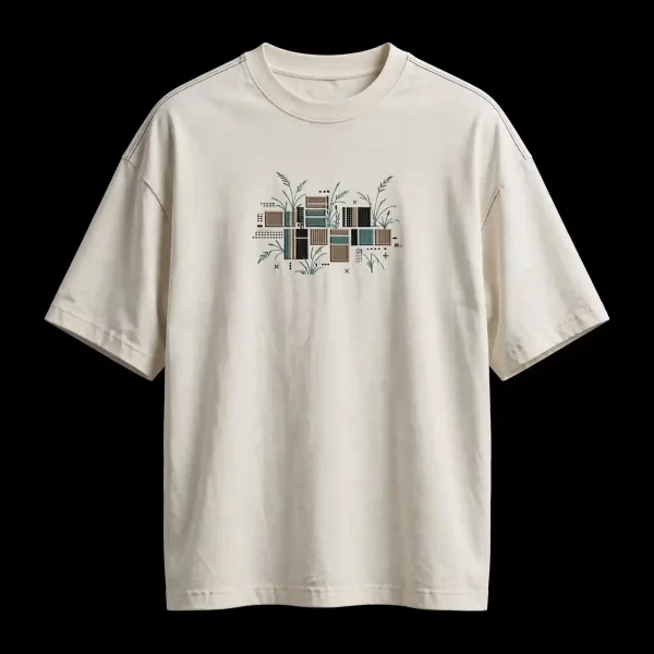 Men's Off White Botanical Blocks Embroidered T-Shirt