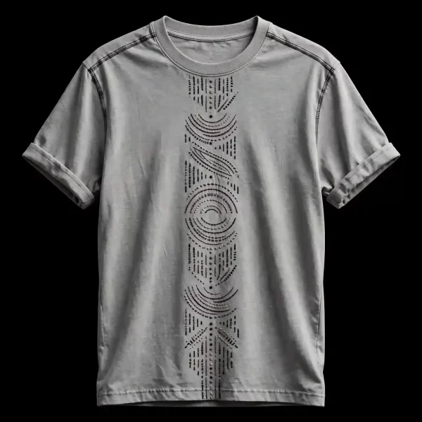 Men's Grey Vertical Tribal Totem Embroidered T-Shirt