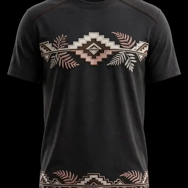 Men's Black Mountain Fern Geo Embroidered T-Shirt
