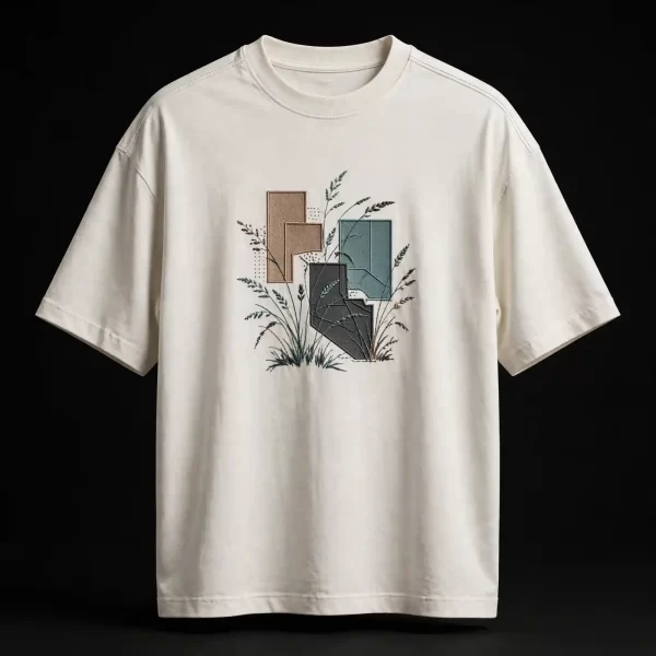 mens bone white bauhaus field map geometric grassland patchwork embroidered tshirt