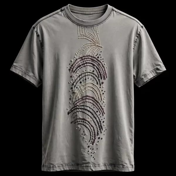 mens slate grey rainbow arch beaded dash vertical column embroidered tshirt