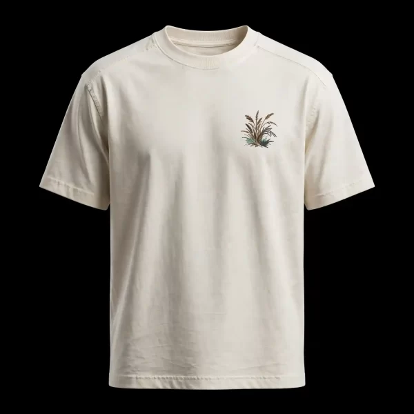 CREAM PRAIRIE WHEAT MINI CREST TEE - Small Wheat Grass Left Chest Embroidery - Buy cream off-white Embroidered T-Shirt Men Online
