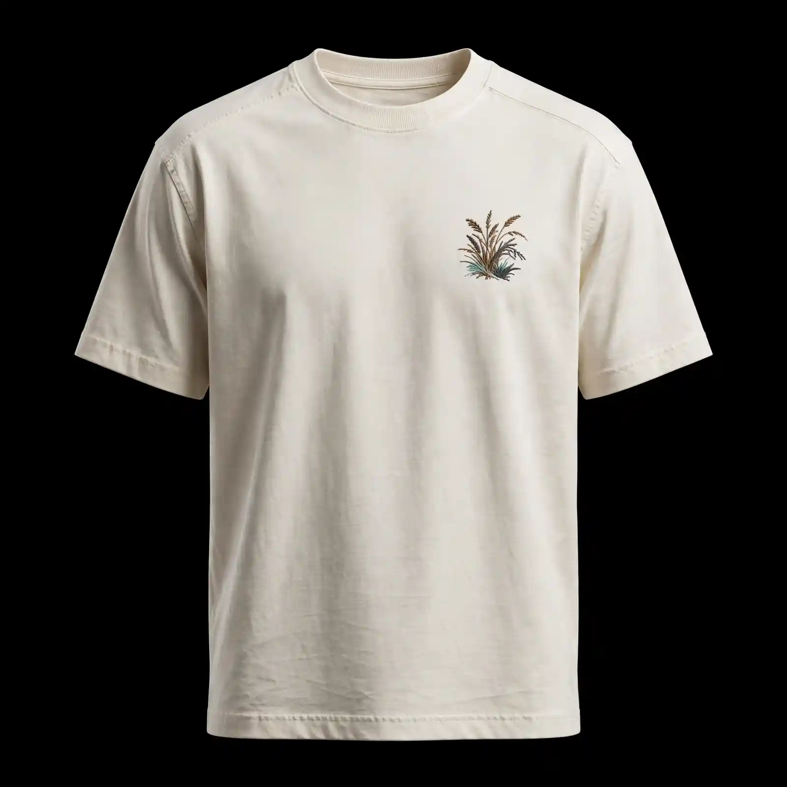 CREAM PRAIRIE WHEAT MINI CREST TEE - Small Wheat Grass Left Chest Embroidery - Buy cream off-white Embroidered T-Shirt Men Online