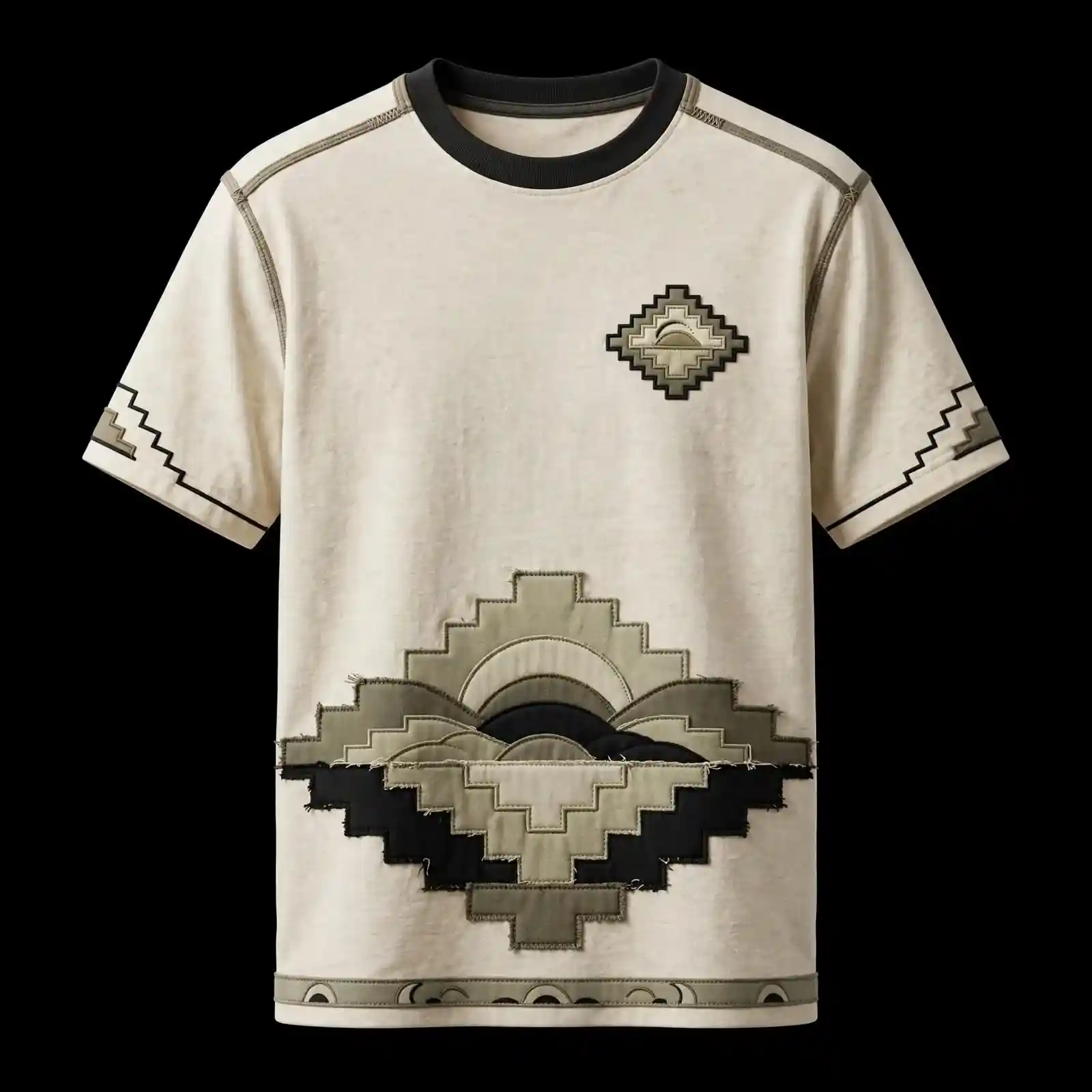 SAVANNA SUNSET APPLIQUE T-SHIRT - Desert Pyramid Patchwork Embroidered Tee - Buy beige sand Embroidered T-Shirt Men Online