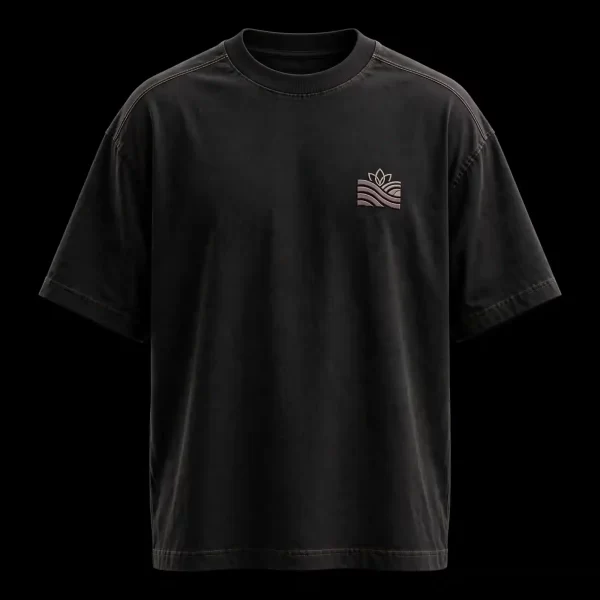 mens black lotus wave minimal chest embroidered tshirt zen tee