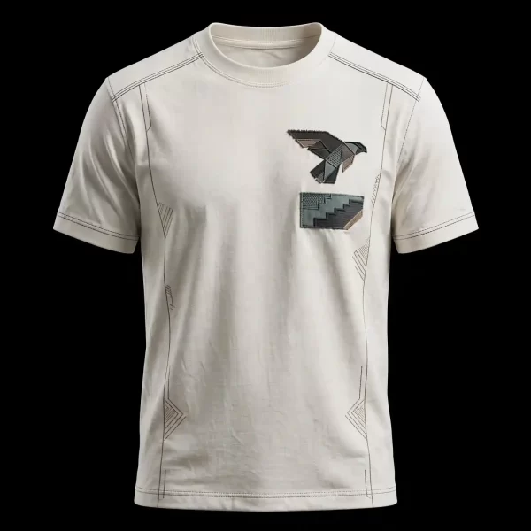 mens bone white geometric falcon origami eagle patchwork minimalist tshirt