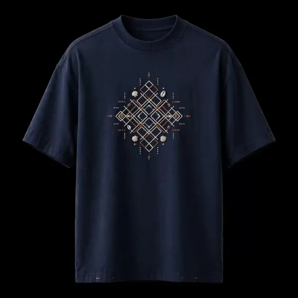 Men's Navy Blue Shell Diamond Embroidered T-Shirt