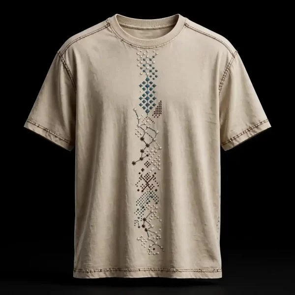 TAUPE CONSTELLATION VERTICAL EMBROIDERED TEE - Star Map Boho T-Shirt - Buy taupe sand Embroidered T-Shirt Men Online