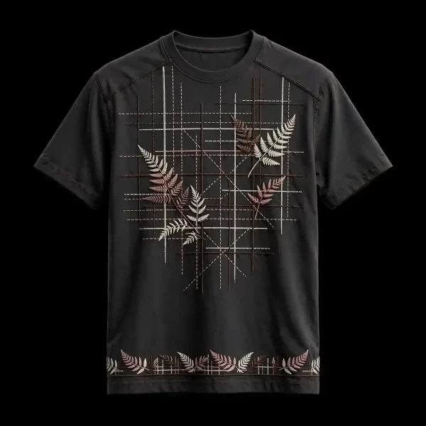 Men's Grey Fern Embroidered T-Shirt Grid