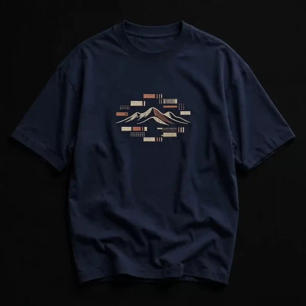 mens navy alpine grid mountain peak geometric patchwork minimalist tshirt