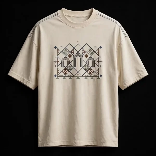 Men's Beige Triple Arch Geometric Embroidered T-Shirt