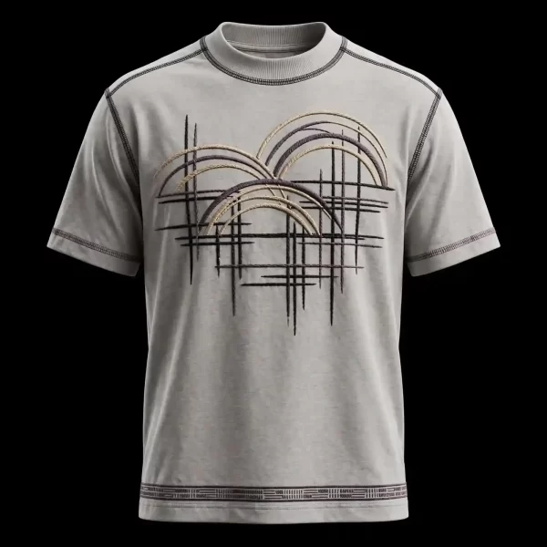 Men's Grey Arch Grid Embroidered T-Shirt