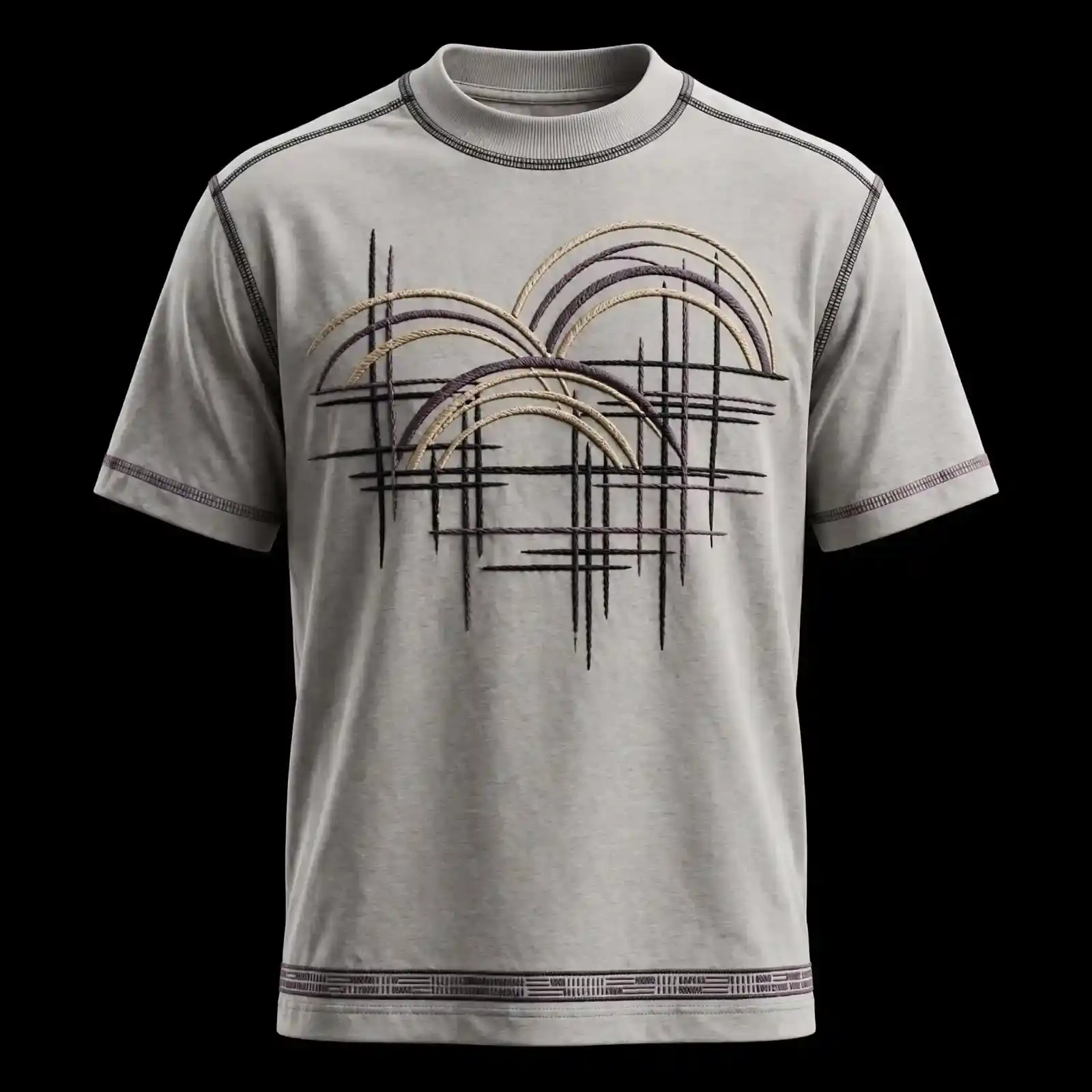 Men's Grey Arch Grid Embroidered T-Shirt