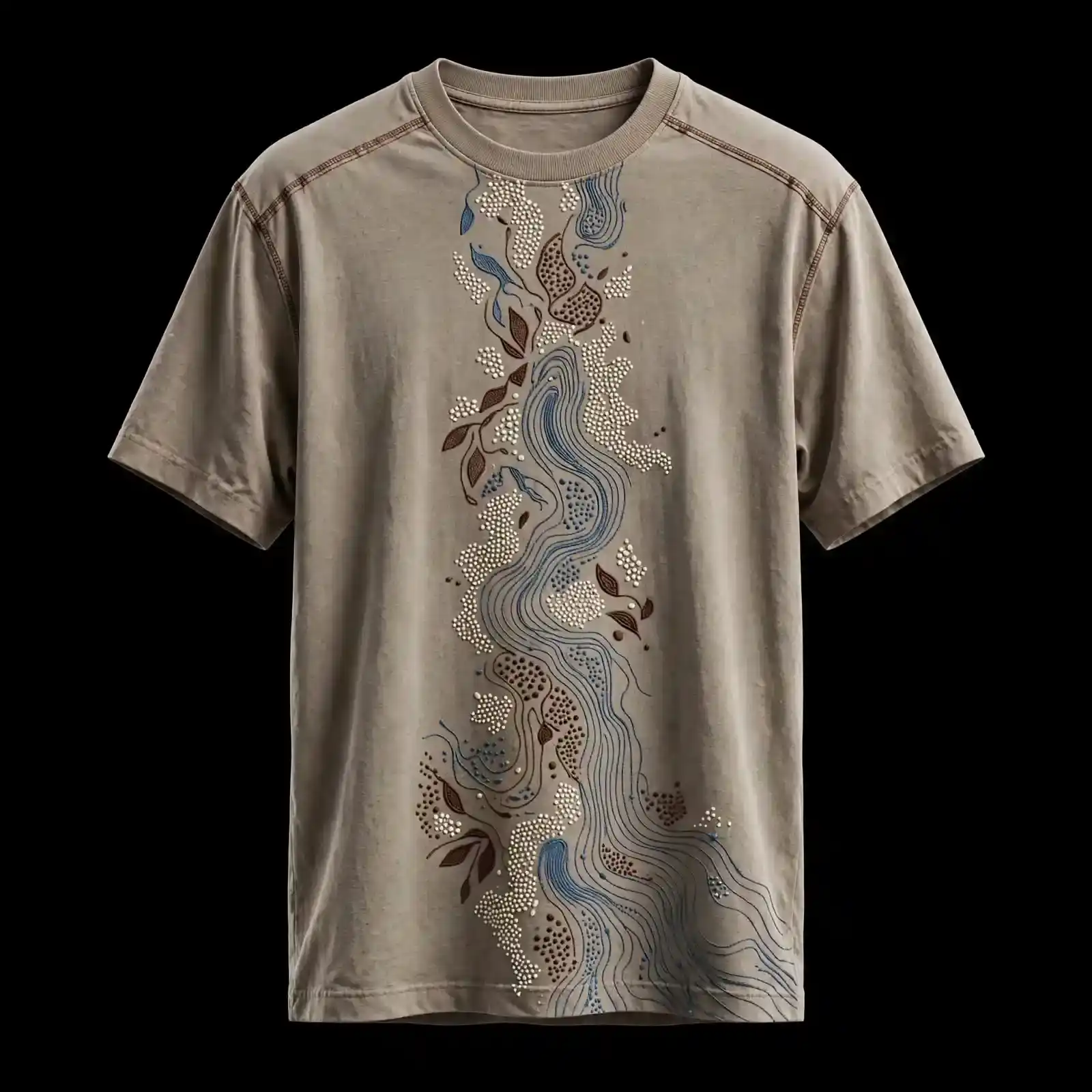Men's Grey River Meander Embroidered T-Shirt