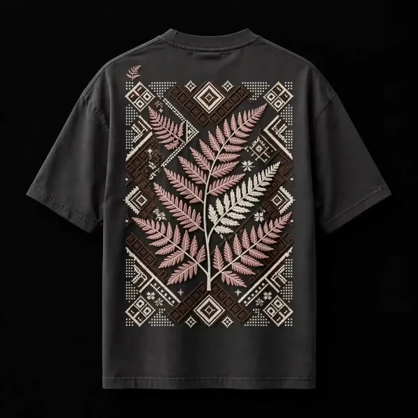 Men's Black Fern Back Embroidered T-Shirt