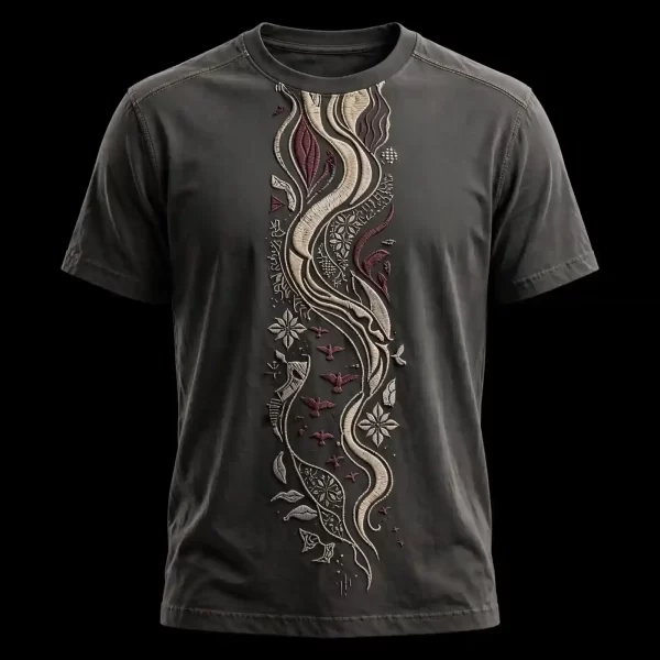Men's Grey River Birds Embroidered T-Shirt