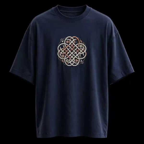 NAVY CELTIC KNOT SHELL EMBROIDERED TEE - Rope Knot Ammonite T-Shirt - Buy midnight navy Embroidered T-Shirt Men Online