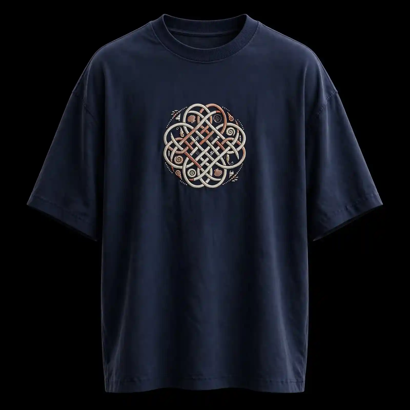 NAVY CELTIC KNOT SHELL EMBROIDERED TEE - Rope Knot Ammonite T-Shirt - Buy midnight navy Embroidered T-Shirt Men Online