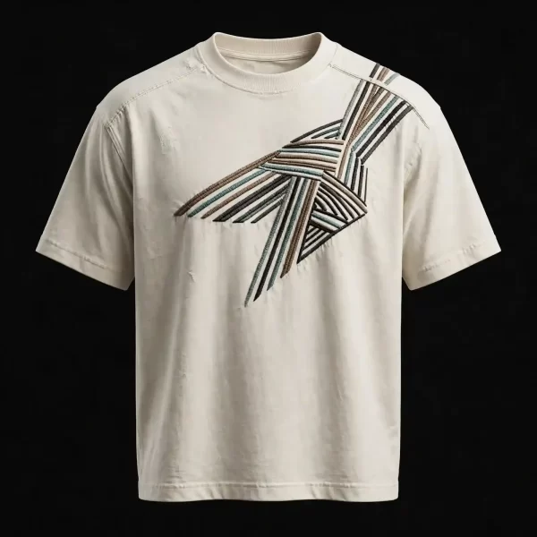 mens ecru starburst rope embroidered tshirt geometric oversized tee