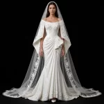 ExpensiveE  ExpensiveE  White Wheat Ear Tribal Geometric Strapless Ball Gown Wedding Dress with Embroidered Veil - ExpensiveE Bridal Edition