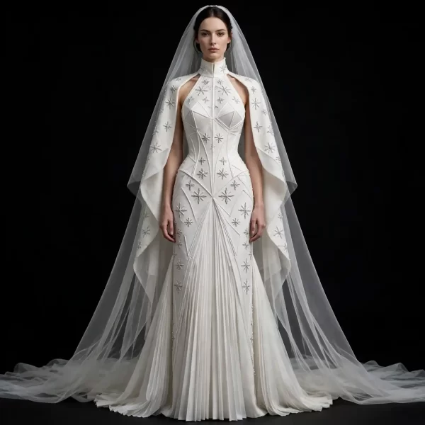 ExpensiveE  ExpensiveE  Mist Grey Topographic Wave Pearl Beaded Mermaid Wedding Gown - ExpensiveE Edition