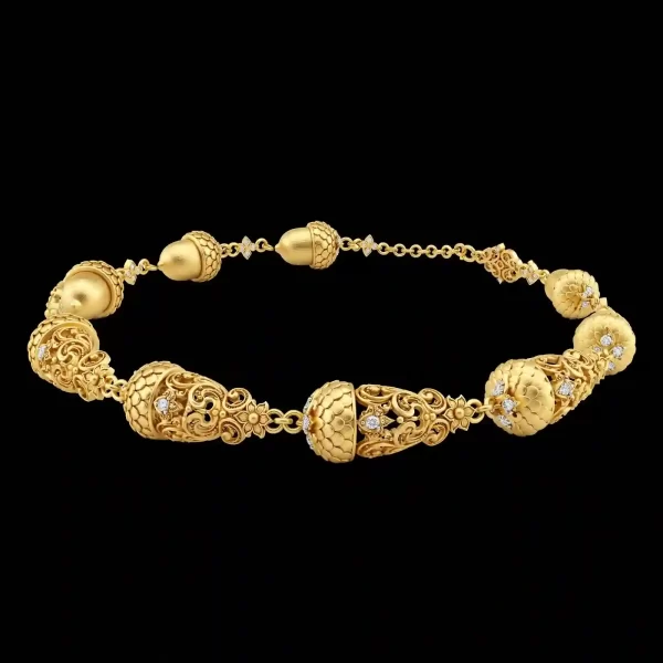 The Acorn Cap Filigree Diamond Gold Baroque Acorn Bracelet - ExpensiveE Acorn Baroque Collection 01/01