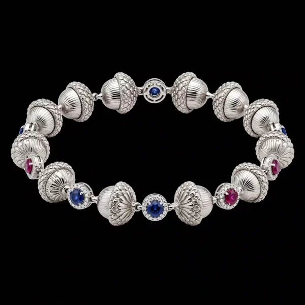 The Acorn Cap Scale Blue Sapphire Pink Ruby Diamond Halo Tennis Bracelet - ExpensiveE Acorn Tennis Collection 01/01