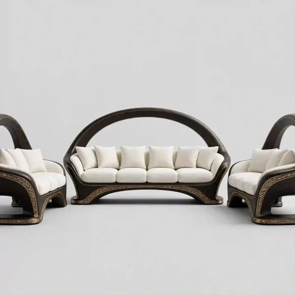 Halo Arch Bridge Luxury Sofa Set - Ivory Boucle Black Gold 4+3+3