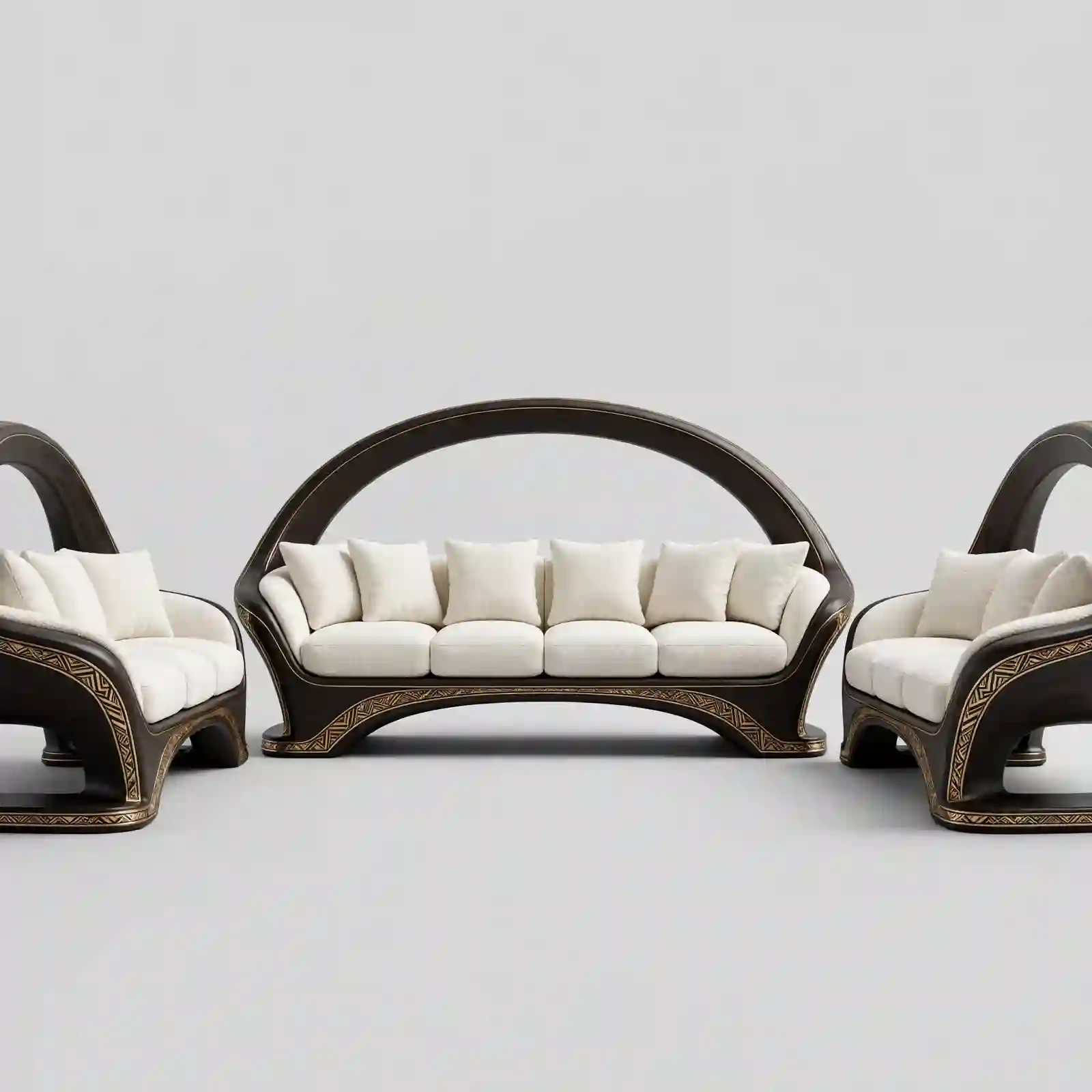 Halo Arch Bridge Luxury Sofa Set - Ivory Boucle Black Gold 4+3+3