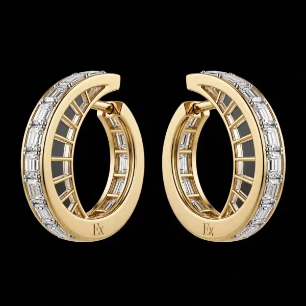 The EX Architectural Baguette Diamond Gold C Hoop Earrings - ExpensiveE Architectural Collection 01/01