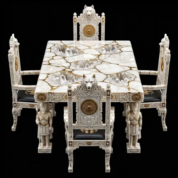 Ashoka Chakra Wolf 4 Seater Kintsugi Diamond Dining Set