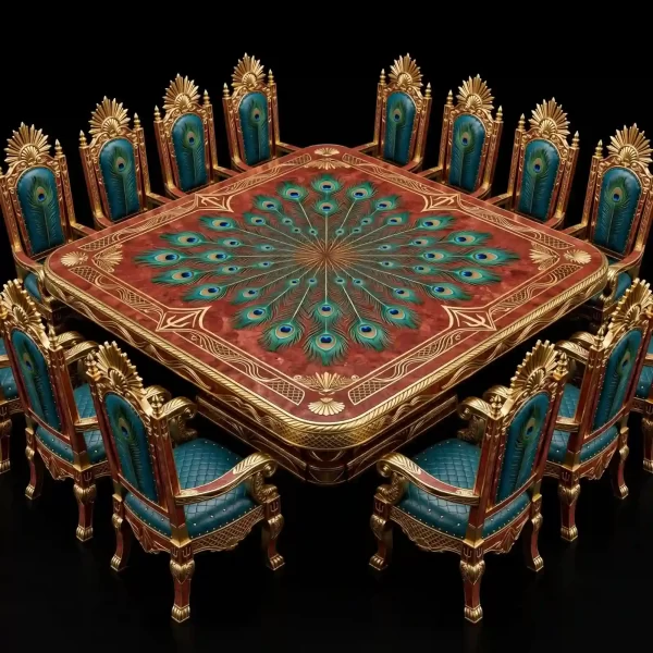 The Atlantean Peacock Sunburst Imperial 12 Seater Square Royal Dining Set - ExpensiveE Peacock Throne Collection 01/01