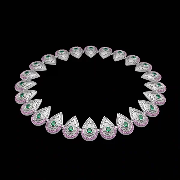 The Aztec Mesopotamian Teardrop Emerald Pink Sapphire Platinum Tennis Bracelet - ExpensiveE Aztec Temple Collection 01/01
