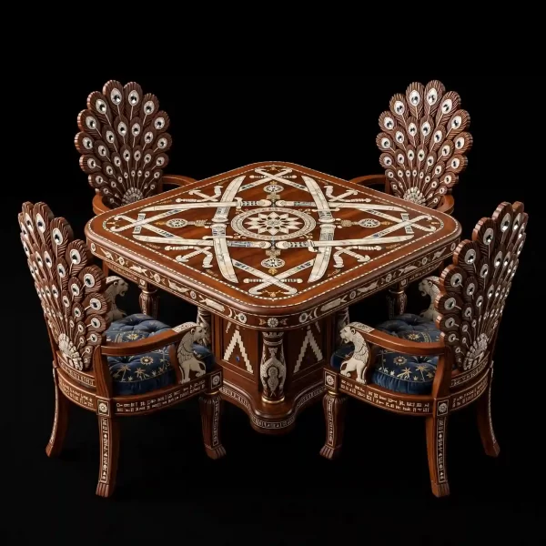 Ishtar Peacock Crystal Sword 4 Seater Square Dining Set