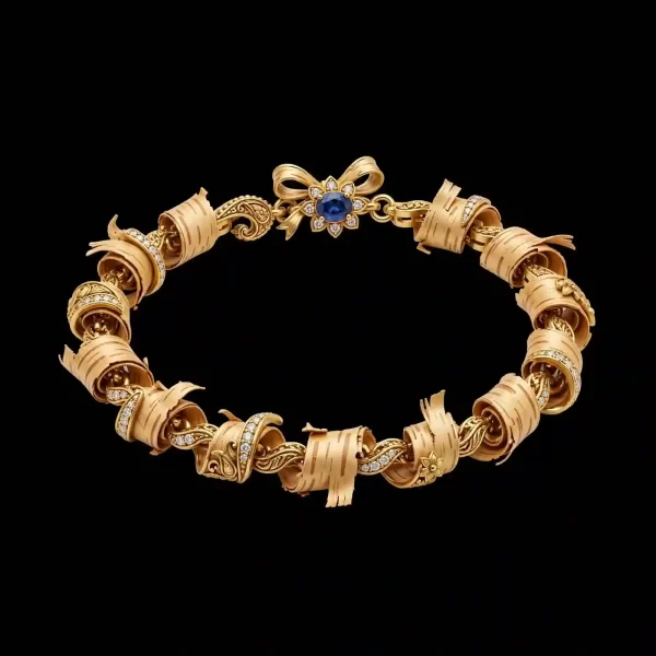 The Birch Bark Curl Bow Blue Sapphire Diamond Scroll Bracelet - ExpensiveE Birch Bow Collection 01/01