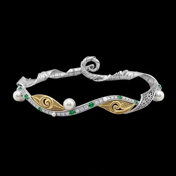 The Birch Koru Spiral Pearl Emerald Diamond Bicolor Bangle - ExpensiveE Koru Forest Collection 01/01