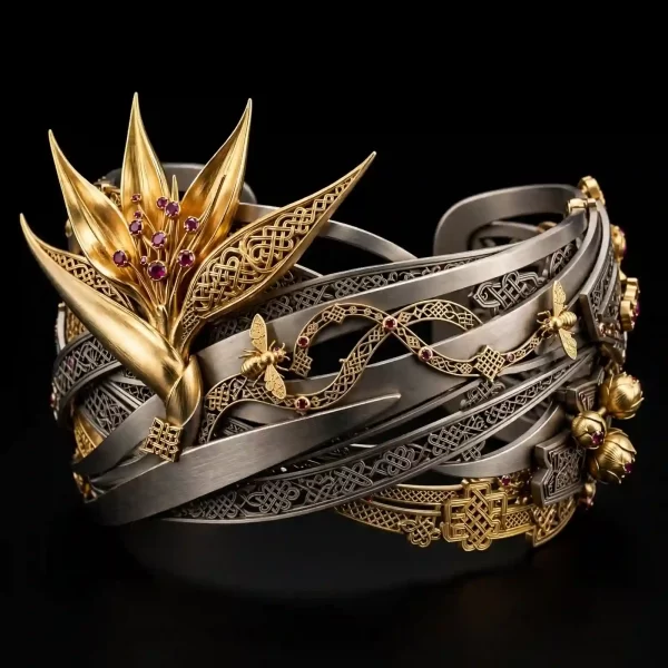 The Bird of Paradise Infinity Knot Ruby Bee Gold Platinum Celtic Temple Wrap Cuff Bangle - ExpensiveE Bird of Paradise Collection 01/01