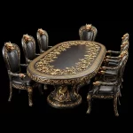 Black Titanium Dragon Royal Dining Set - Black Gold 8 Seater Oval Dragon