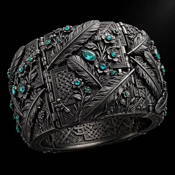 Feather Daisy Paraiba Gothic Black Platinum Temple Bangle