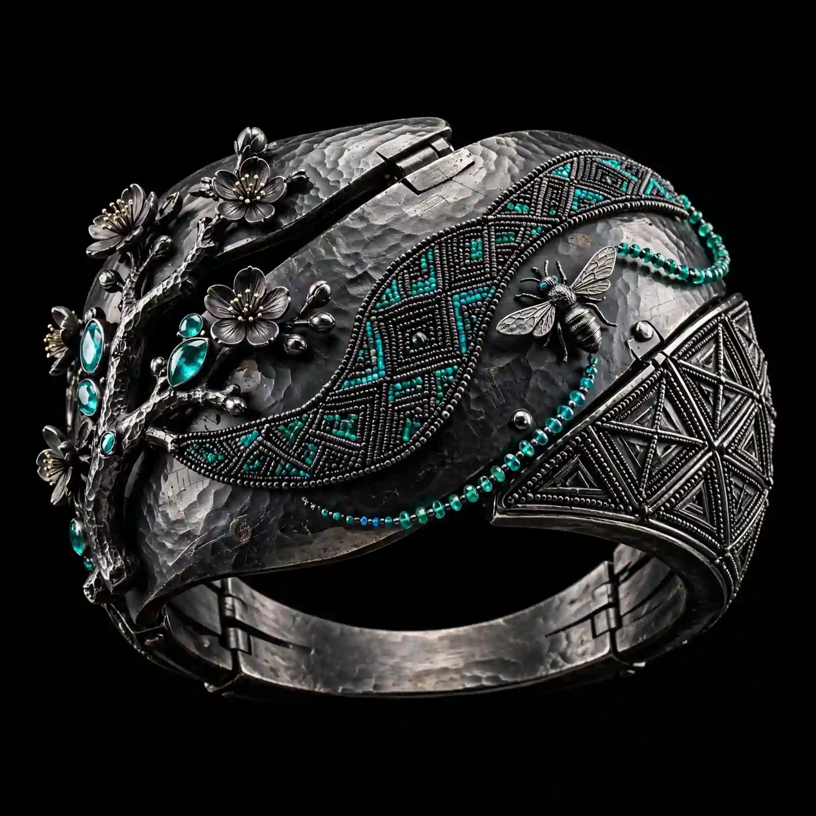 The Wave Cherry Blossom Paraiba Tourmaline Black Platinum Spiral Cuff Bangle - ExpensiveE Wave Cherry Collection 01/01