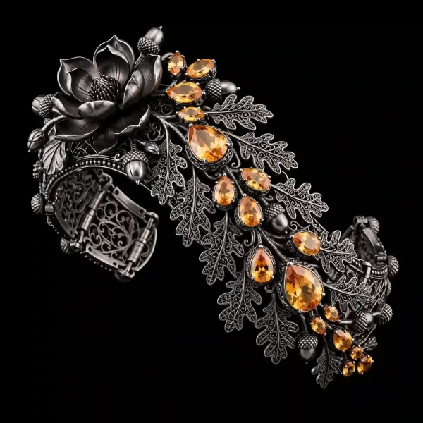 Dahlia Goth Vine Ruby Filigree Black Platinum Cuff