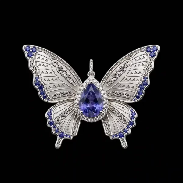 Butterfly Celtic Tanzanite Pendant - Butterfly Diamond Sapphire Wings